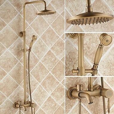 Antique Brass 8 inch Shower Head + Hand Shower Tub Shower Tap - TSA005